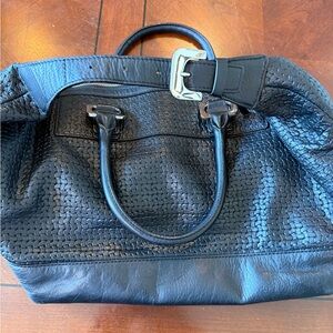 Diane Von Furstenberg (DVF) Black woven leather tote bag handbag